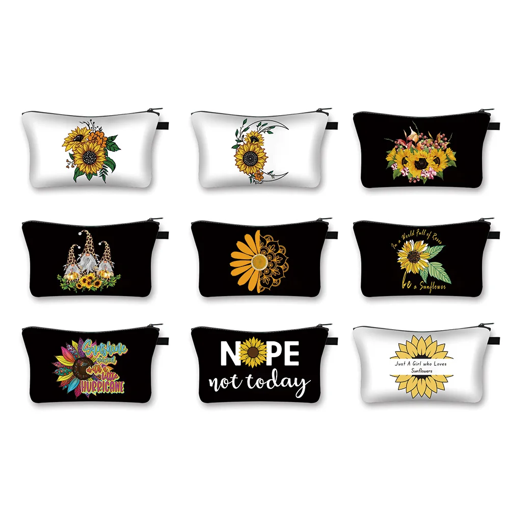 

Sunflower Abstract Art Cosmetic Bag Waterproof Printing Swanky Daisy Toiletry Bag Custom Style for Travel
