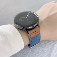20mm 22mm watch strap for samsung galaxy watch3 active2 bracelet denim with leather watchband for huawei watch 3pro amazfit bip