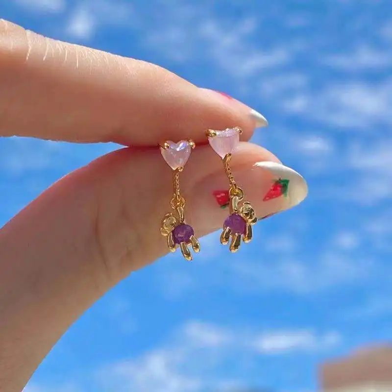 

Y2K Jewelry Gold-plated Heart Bear Stud Earrings for Women 90s Aesthetic Vintage Harajuku Cute INS Earrings Friends Gifts