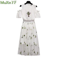 lady graceful white t shirt skirts set summer 2021 women fashion casual o neck short sleeve tops mesh skirt suit clothes female