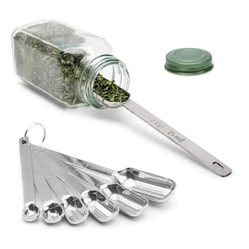 

6pcs/set Long Handled Thick Stainless Steel Measuring Spoon for Spice Jars Kitchen Baking Tools X7JE