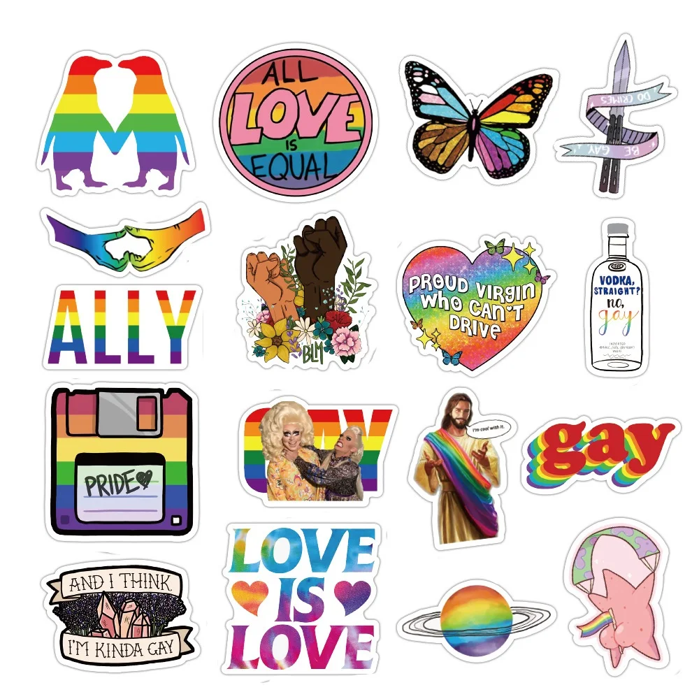 Pegatinas divertidas de colores del Arco&iacute;ris para ni&ntilde;os, 50 Uds. De pegatinas LGBT para monopat&iacute;n, guitarra, motocicleta, coche, Bolsa Escolar, port&aacute;til, juguete de bicicleta Gay-4