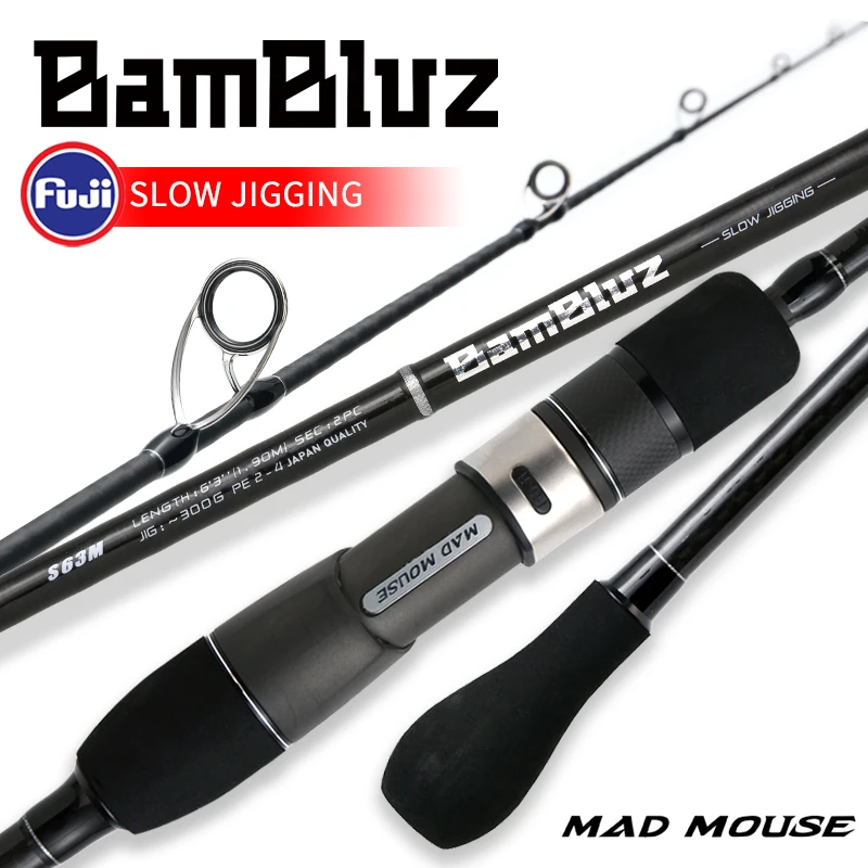 

Madmouse Bambluz 1.9m FUJI Parts Slow Jigging Spinning&Casting Fishing Rod Lure 200-400g ML/M/MH Japan Quality Boating Rod