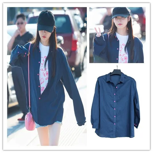 

kpop IU Lee Ji Eun same korean Harajuku style loose mid-length Long-sleeved shirt women spring new temperament tops and blouses