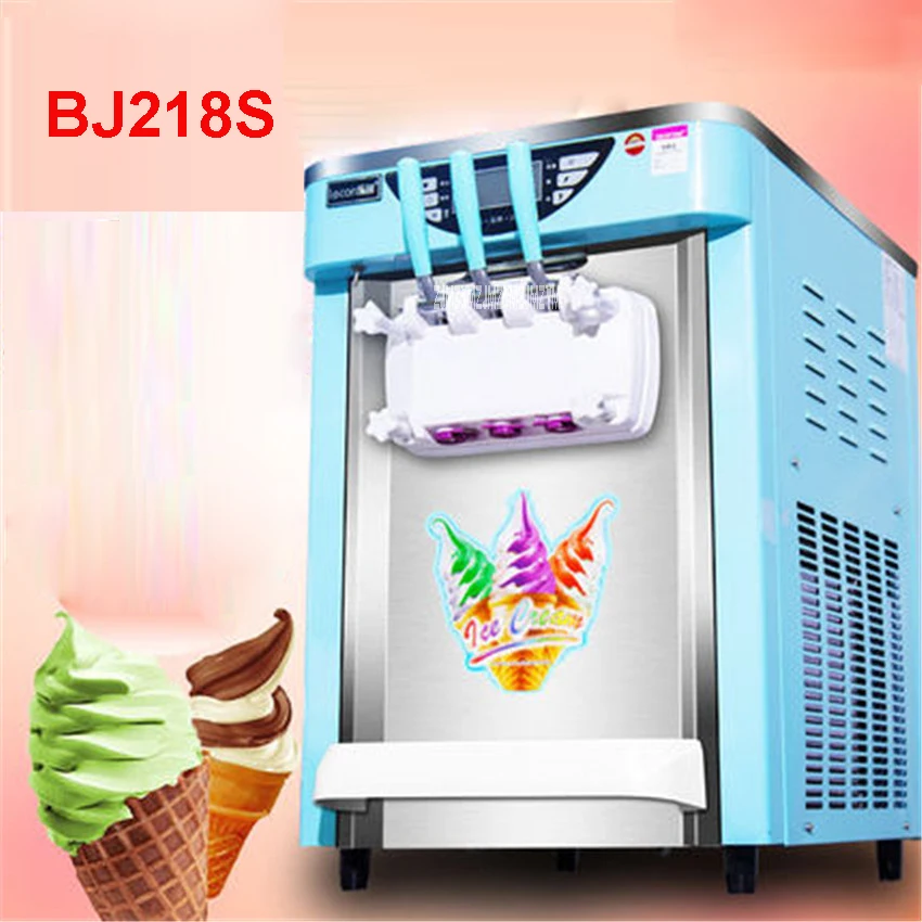 

BJ218S коммерческих агрегат для производства мягкого мороженого 2000 Вт 220V/50Hz Фруктового мороженого 21-26L/ч 3 вкусов йогурт объем цилиндра 7.2L * 2