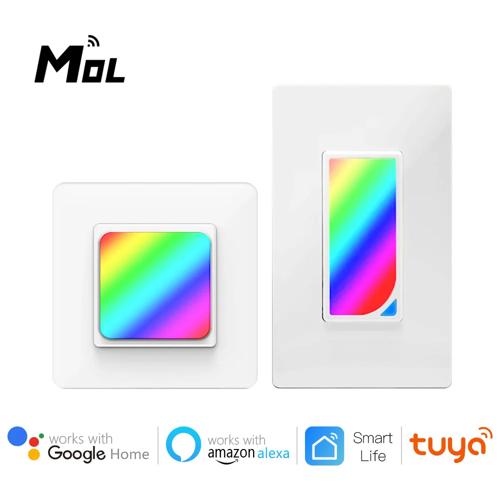 

MOL Tuya WiFi Smart Wall Switch Push Button Timer Relay Switch Voice Remote Control RGB LED Night Light Lamp Alexa Google Home