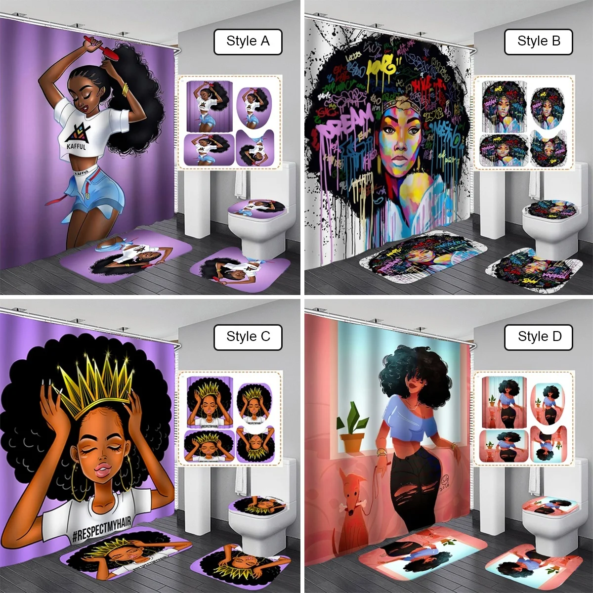 Африканский гребень Hair Girl художественная занавеска для ванной комнаты и Ковер