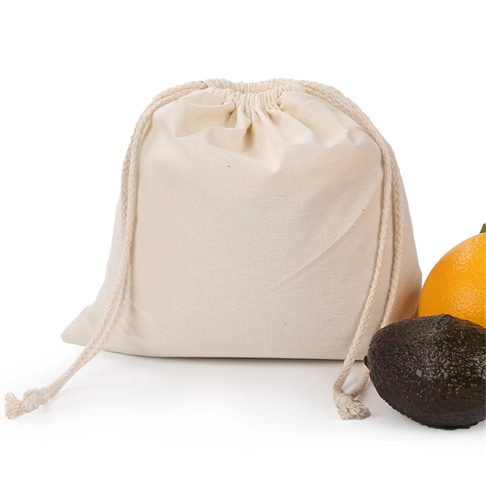 

10pcs / set Cotton Drawstring Bag Reusable Handmade Linen Bag Small Shopping Coin Travel Storage Vegetable and Fruit