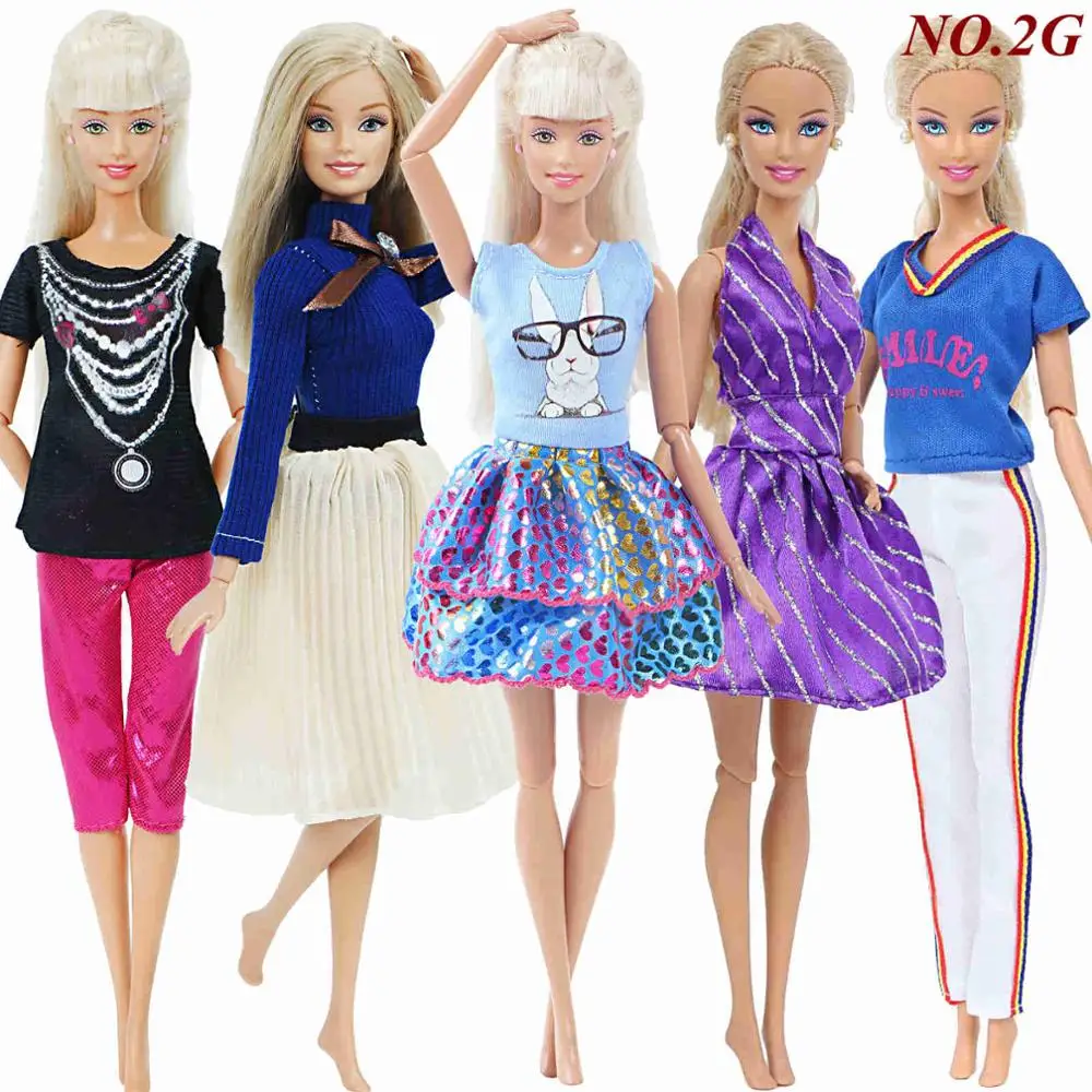 NO.2G 5 шт., одежда ручной работы, повседневная одежда для свиданий, брюки, милая блузка, мини-платье, сексуальные топы, Одежда для куклы Барби, аксессуары для детей - Цвет: NO.2G