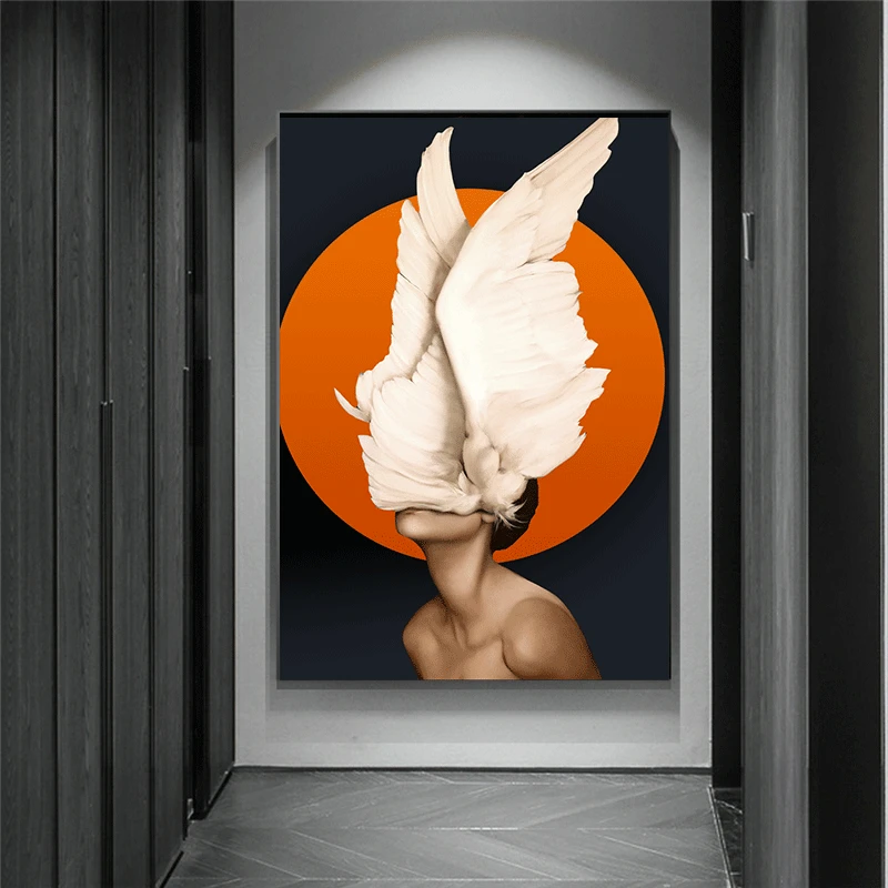 

Nordic Modern Painting Print Naked and Sexy Women Feather Canvas Painting Decor Painting Wall Poster Modern Wall Art Picture