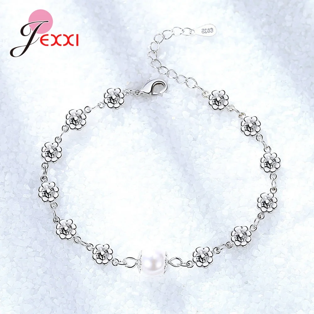 Регулируемый элегантный цельный браслет из серебра 925 пробы с цветами сливы и