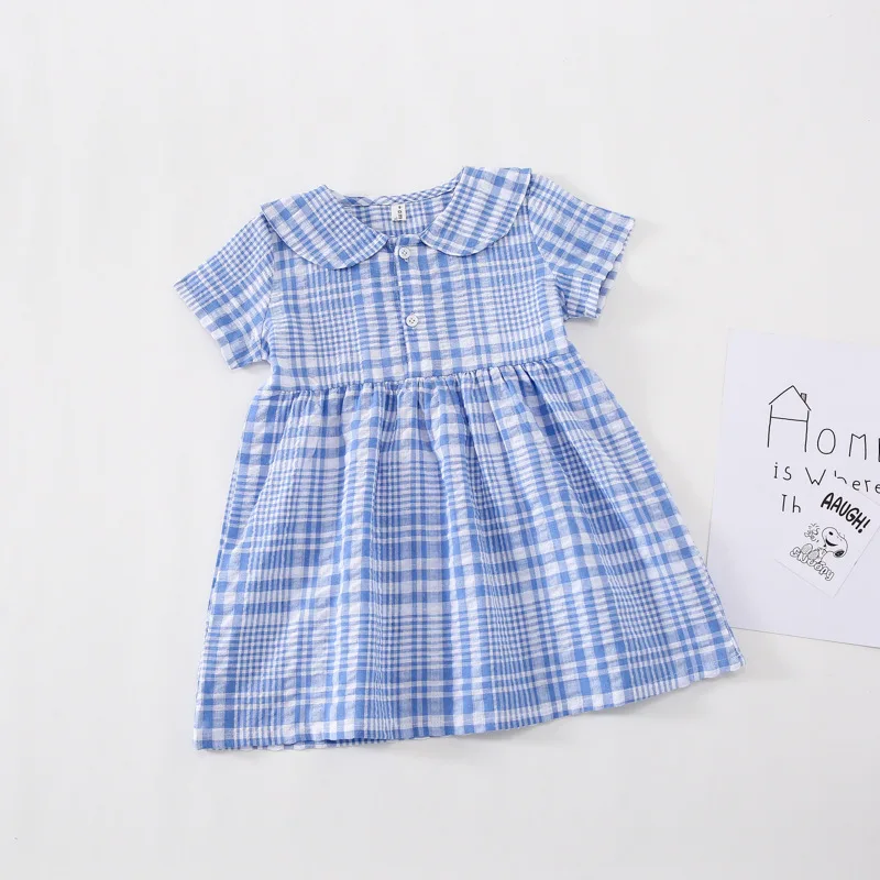 

Summer New Arrival Korean style all-match cotton plaid short sleeve casual comfortable dress for cute sweet baby girls