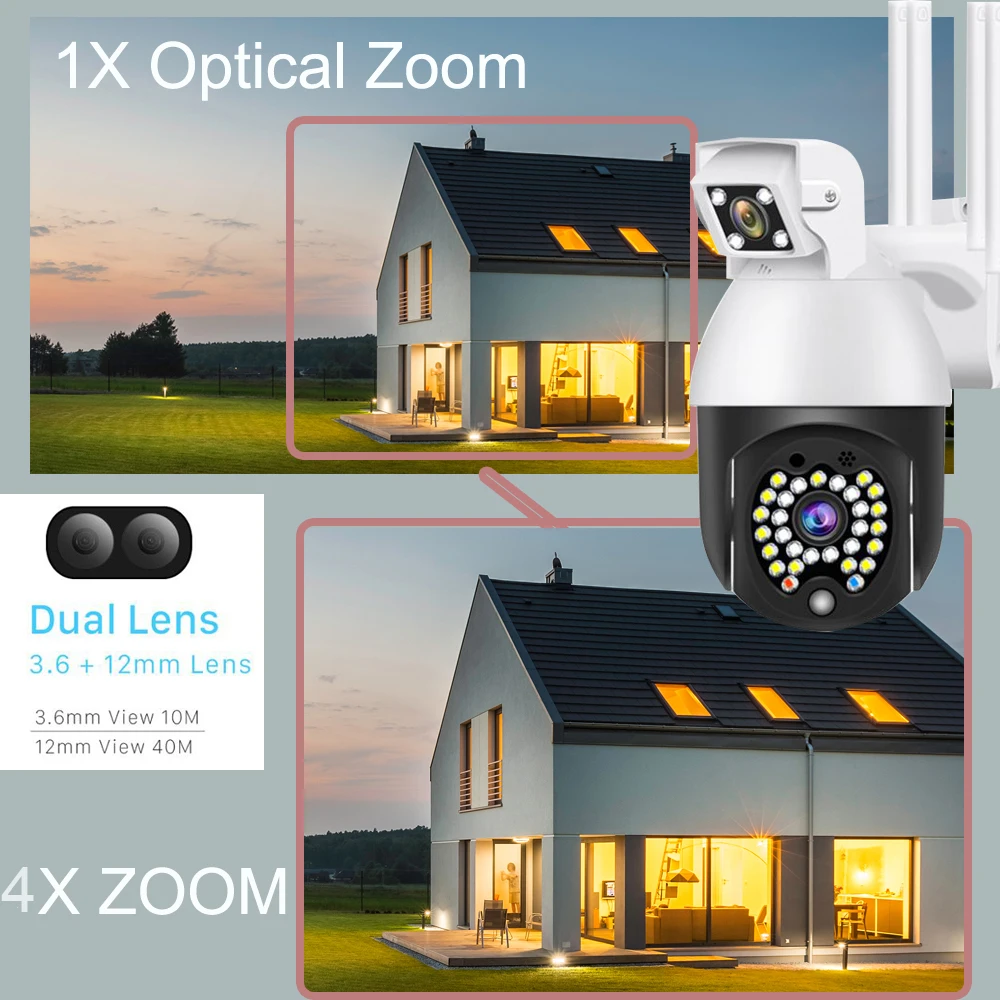

1080P PTZ WIFI IP Camera Outdoor Security Surveillence CCTV Dual Lens 3.6MM 12MM Zoom Webcam IR Cam Two Way Audio Auto Track