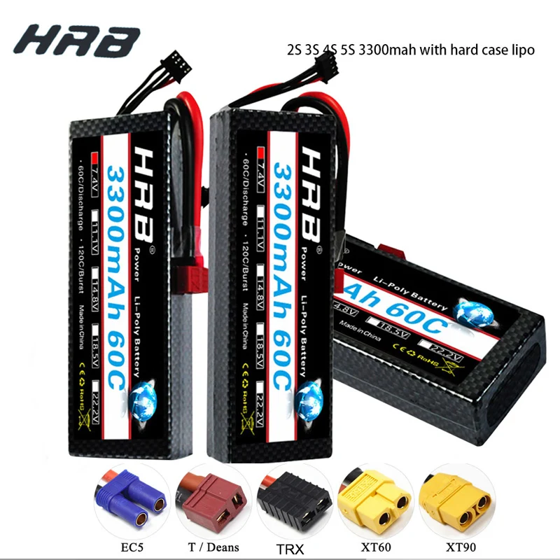 Жесткий чехол HRB RC Lipo Battery 2 S 3S 4S 3300 мАч 60C Burst 12C lipo Deans T для Traxxas 1/10 1/12 Scx10 trucks Cars