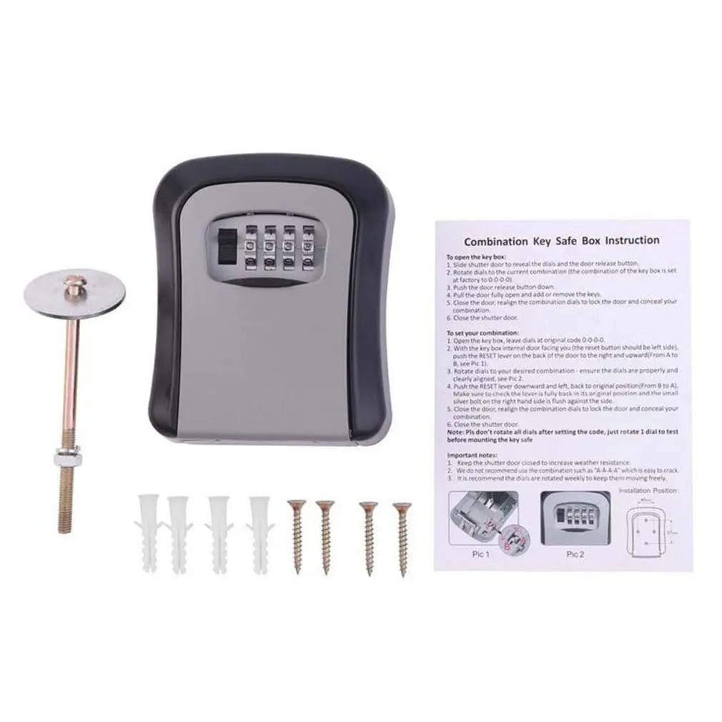 

Key Safe Box MetalKey Lock Box Wall Mounted Aluminum alloy Weatherproof 4 Digit Combination Key Storage Lock Box dropshipping