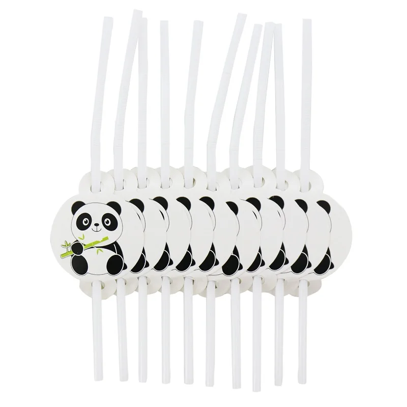 10pcs Panda Straws Животное пчела панда набор бумажной посуды баннер фото рама гирлянда конфетти коробка конфет для детского душа День рождения Свадьба - Цвет: 10pcs Panda Straws
