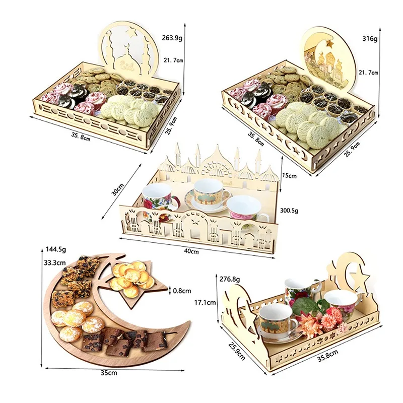 

Wooden Moon Mosque Building Ramadan Food Tray Islamic Muslim Decor Islam Home Decoration Moon Star Sign