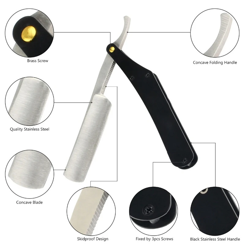 

Men Razor Stainless Steel Barber Shaving Shaver Safe Knife for Face Beard Cutting Folded Manual Razor with Storage Bag