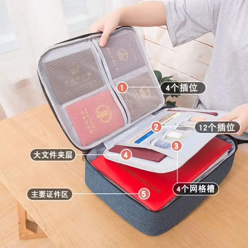 

Document Ticket Bag with Combination Lock Large Capacity Waterproof Multi Compartments Certificates for Home Travel