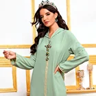 Ближний Восток мусульманский модное платье с капюшоном со стразами авокадо зеленый Ближнего Востока, пришитыми вручную Алмазный Халат