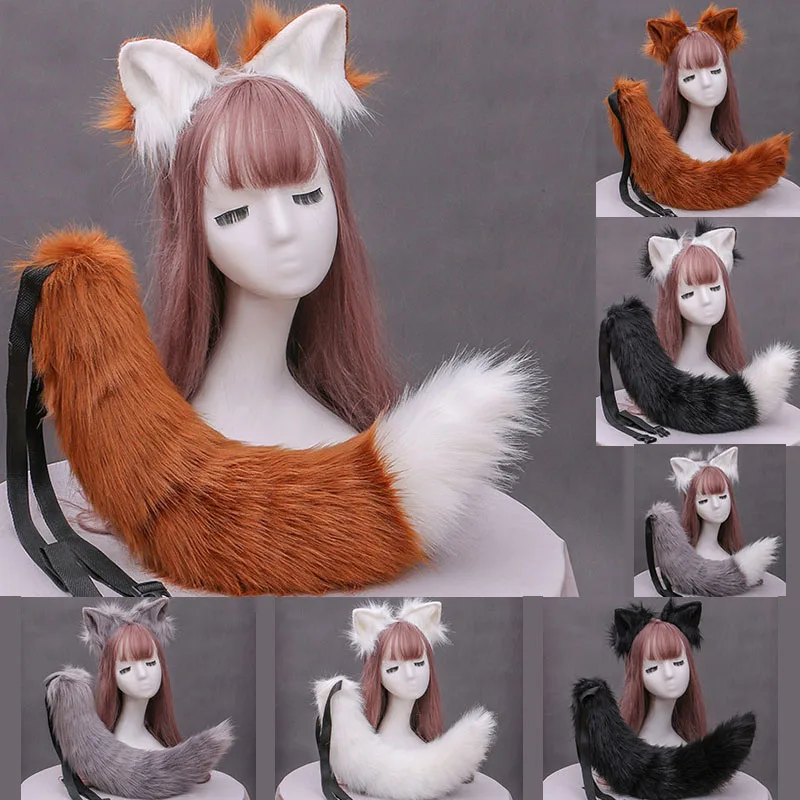 Женский плюшевый костюм из меха лисий хвост повязка на голову с милыми животными