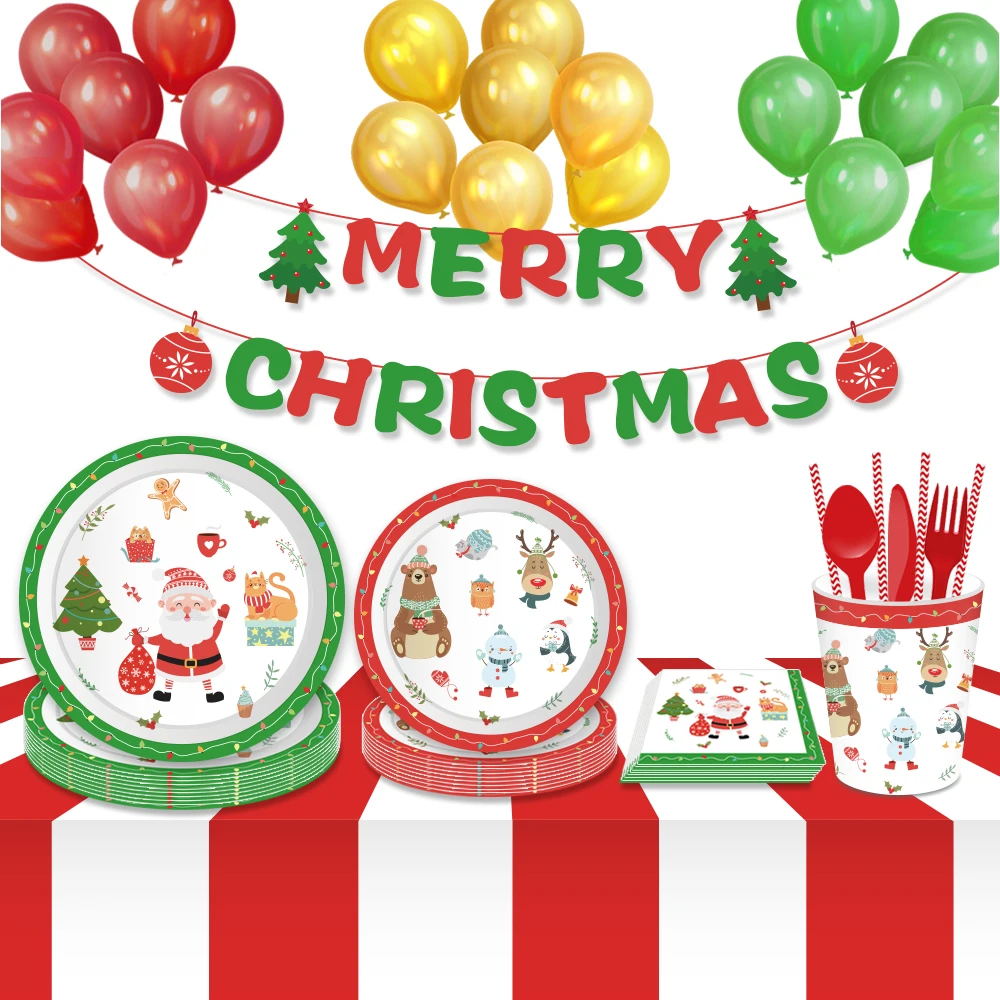 Набор одноразовой посуды Omilut рождественские тарелки/чашки/салфетки для