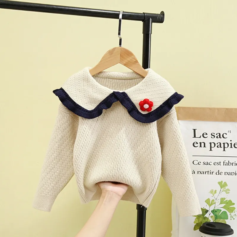 Вязаный свитер для новорожденных девочек Рождество Осень-зима топ с воротником