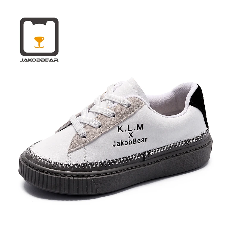 White and Gray JAKOBBEAR/детская кожаная обувь для мальчиков и девочек; сезон осень-зима-весна - Цвет: White and Gray