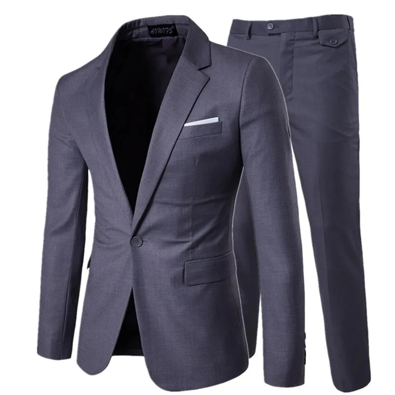 Dark gray 2-pcs set Куртка+ брюки+ жилет) Роскошные мужские повседневные Свадебные смокинги мужская одежда мужской тонкий костюм модные мужские деловые вечерние костюмы - Цвет: Dark gray 2-pcs set
