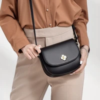 leather luxury designer handbag elegant crossbody bags for women flower buckles small black purse ladies makeup shoulder bag