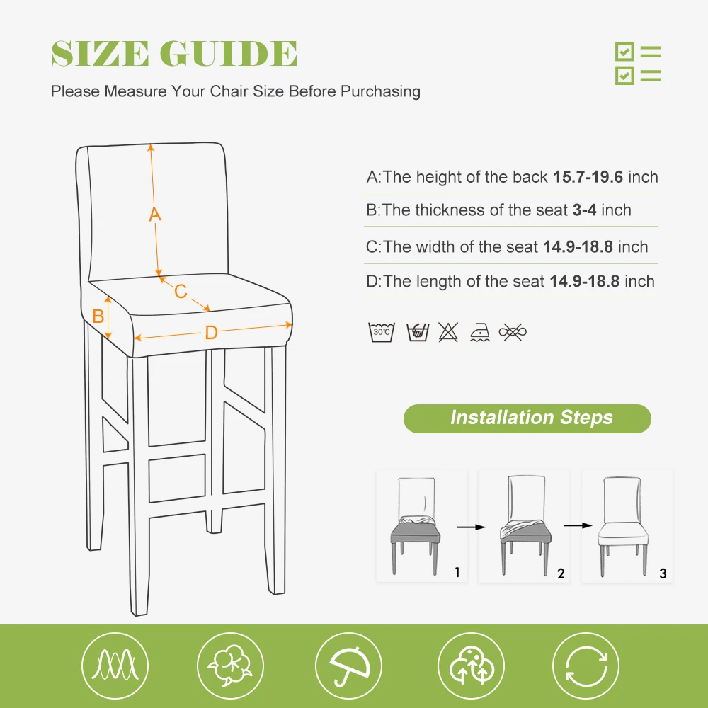 

Leaf Bar Stool Chair Cover Short Back Dining Chair Slipcover Spandex Stretch Case For Counter Chairs Banquet Wedding 1Pc