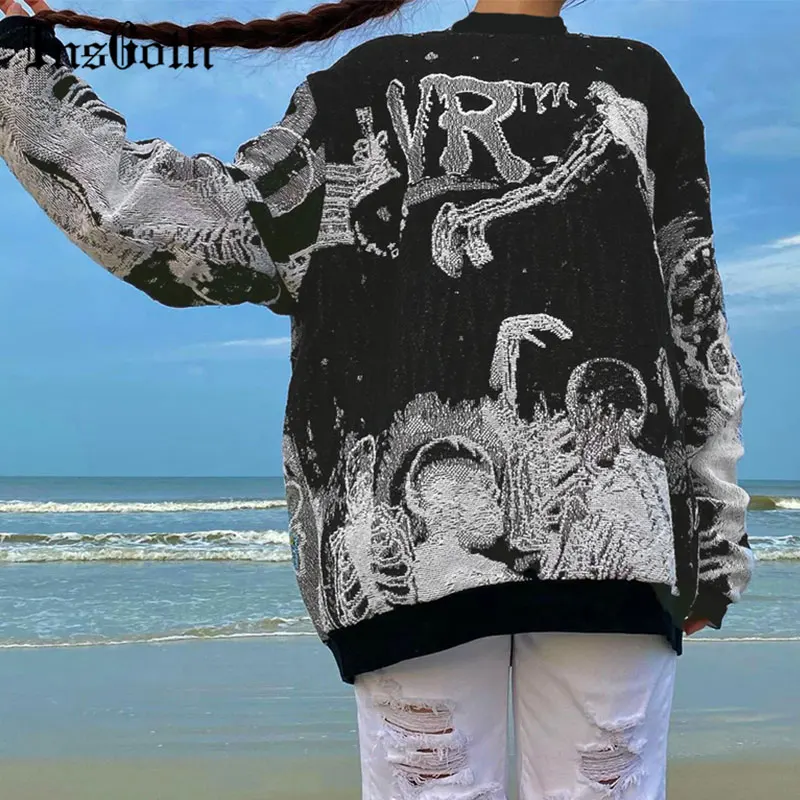 

InsGoth Grunge 3D Skull Graphic Print Sweatshirts Harajuku Gothic Long Sleeve Oversize Black Hoodies Y2K Autumn Casual Clothes