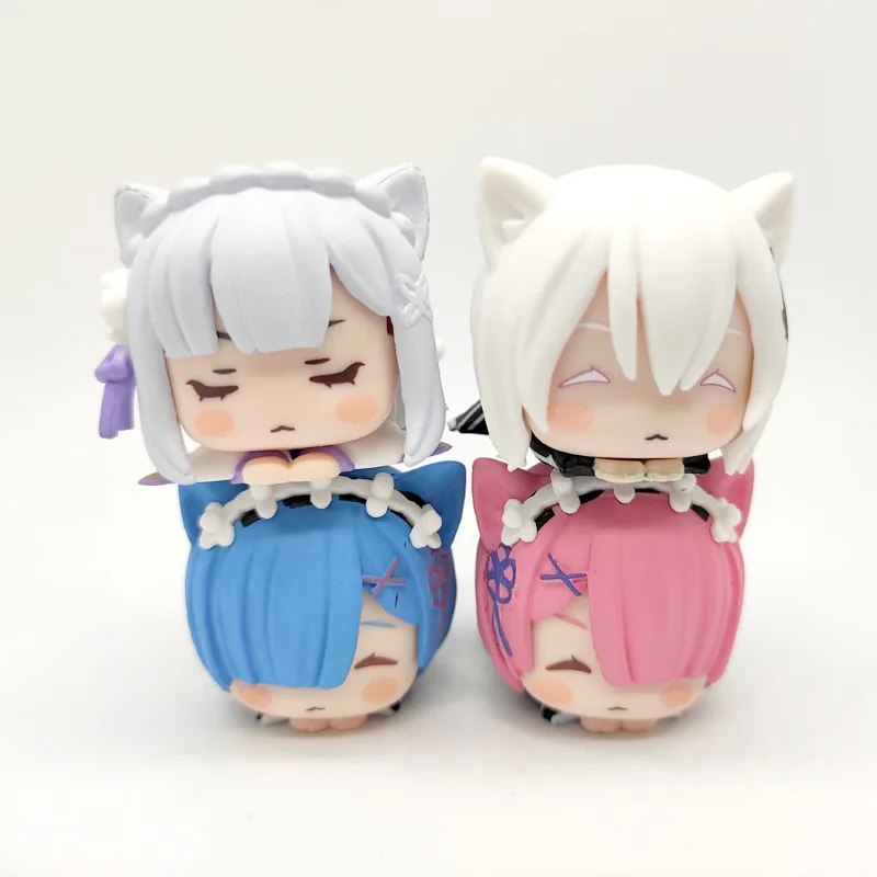 

4pcs 6cm Anime Re:Life In A Different World From Zero Figure Sleeping Position Rem Ram Figurine PVC Collection Model Toys