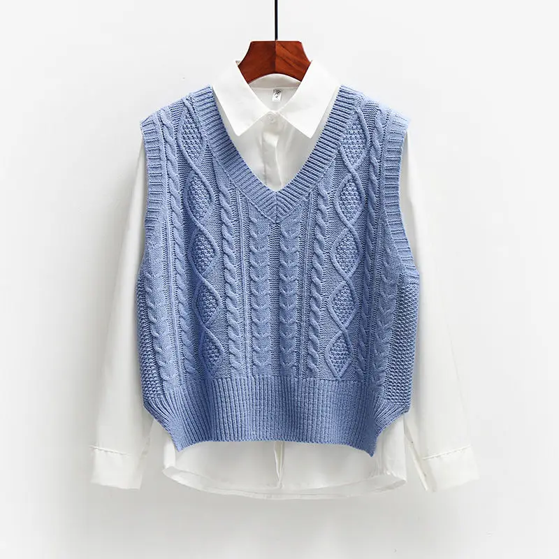 

2020 Spring And Autumn Sleeveless Knitted Sweater Vest Vest Coat Vest Korean Women's Loose College Style