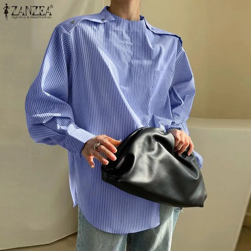 

ZANZEA Top Fashion Striped Blouse 2021 Autumn Elegant Office Work Blusas Loose Tunic Tops Oversized Chemise Long Sleeve Shirt