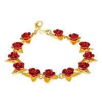 new ins red rose flowers bracelet wrist charm chain gold color rose bracelets for women mothers day fashion jewelry gifts