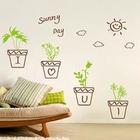wall decoration stickers flower potted plant pot shop glass door window wall stickers removable self adhesive pvc decals