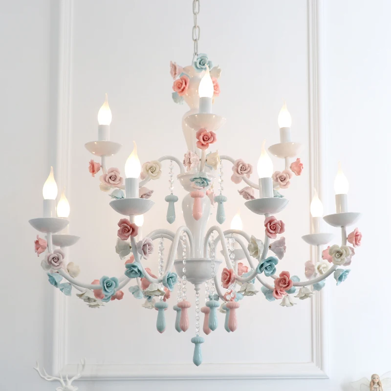 

Подвеска принцессы светодиодная Люстра потолочная детская лампа E14 детский светильник для столовой керамический цветок подвесной светиль...