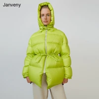 janveny women winter down jacket hooded 90 white duck down coat fashion solid zipper puffer feather female parkas outwear