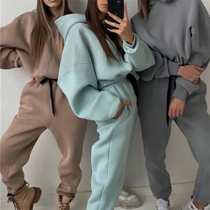 

Женский спортивный костюм с капюшоном, комплекты спортивных брюк, зимний свитшот с длинным рукавом