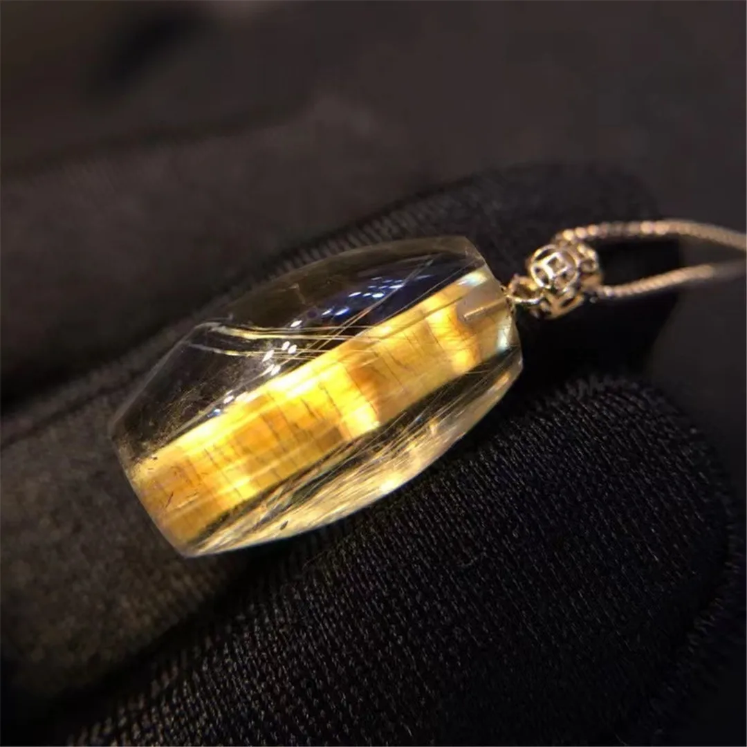 

Natural Gold Rutilated Quartz Pendant Necklace For Woman Man Wealth Gift Crystal 18K Gold 17x10mm Beads Gemstone Jewelry AAAAA