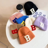 autumn winter children unisex fashion warm knitted caps boys and girls letters embroidery 7 colors hats