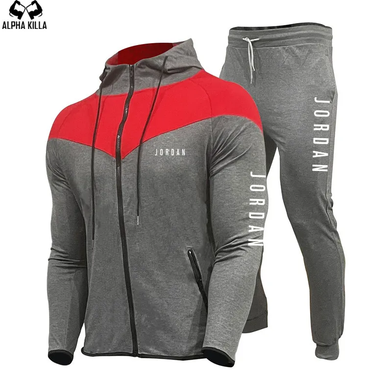 

Track Suits Men Set 2021 new casual men's football suit zipper running shirt + pants two track suit men's sportswear suit