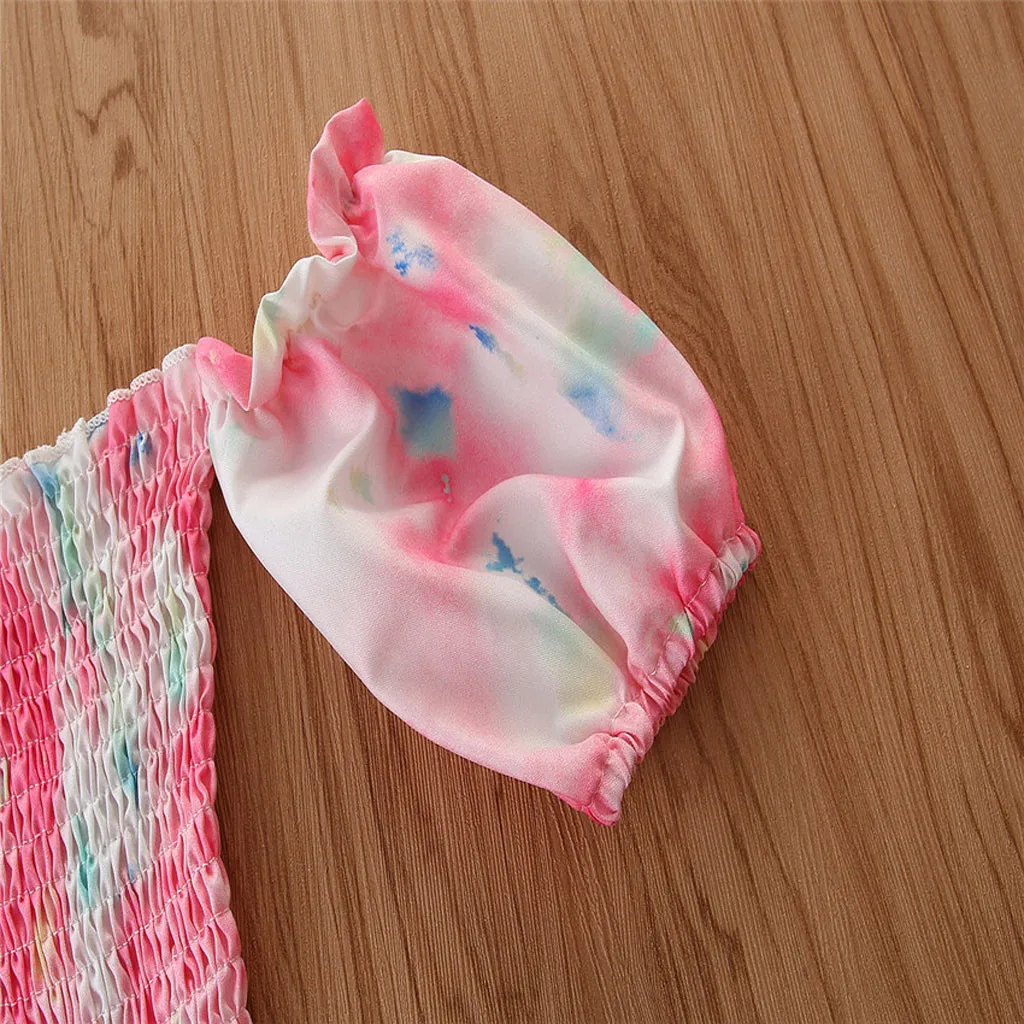 Топы с открытыми плечами и цветочным принтом для маленьких девочек + штаны