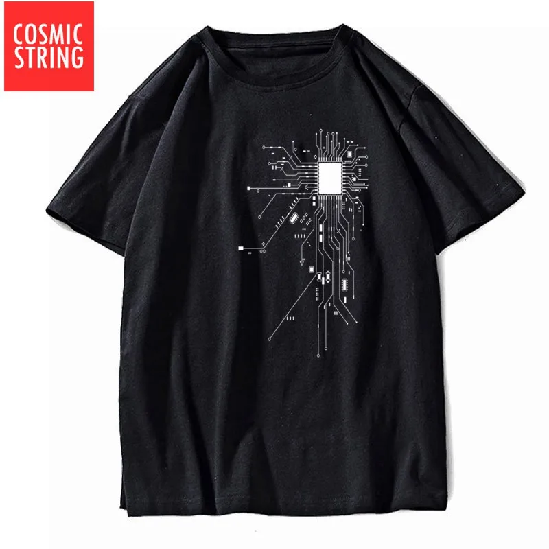 COSMIC STRING, хлопок, короткий рукав, фокус, принт, Мужская футболка, повседневная, свободная, летняя, Мужская футболка, крутая, с круглым вырезом, футболка для мужчин - Цвет: CR-B0104CS-2BLK