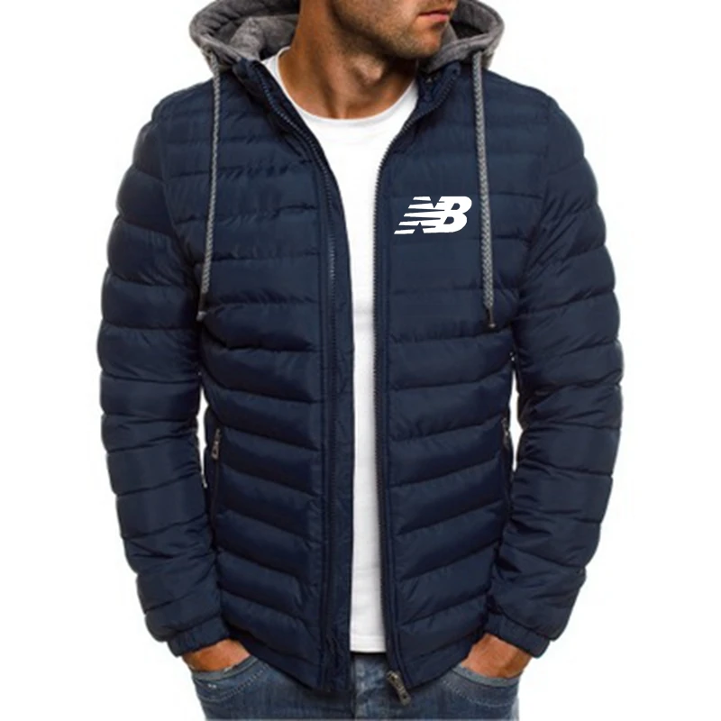 Мужская приталенная куртка черная Повседневная теплая с принтом Осень зима