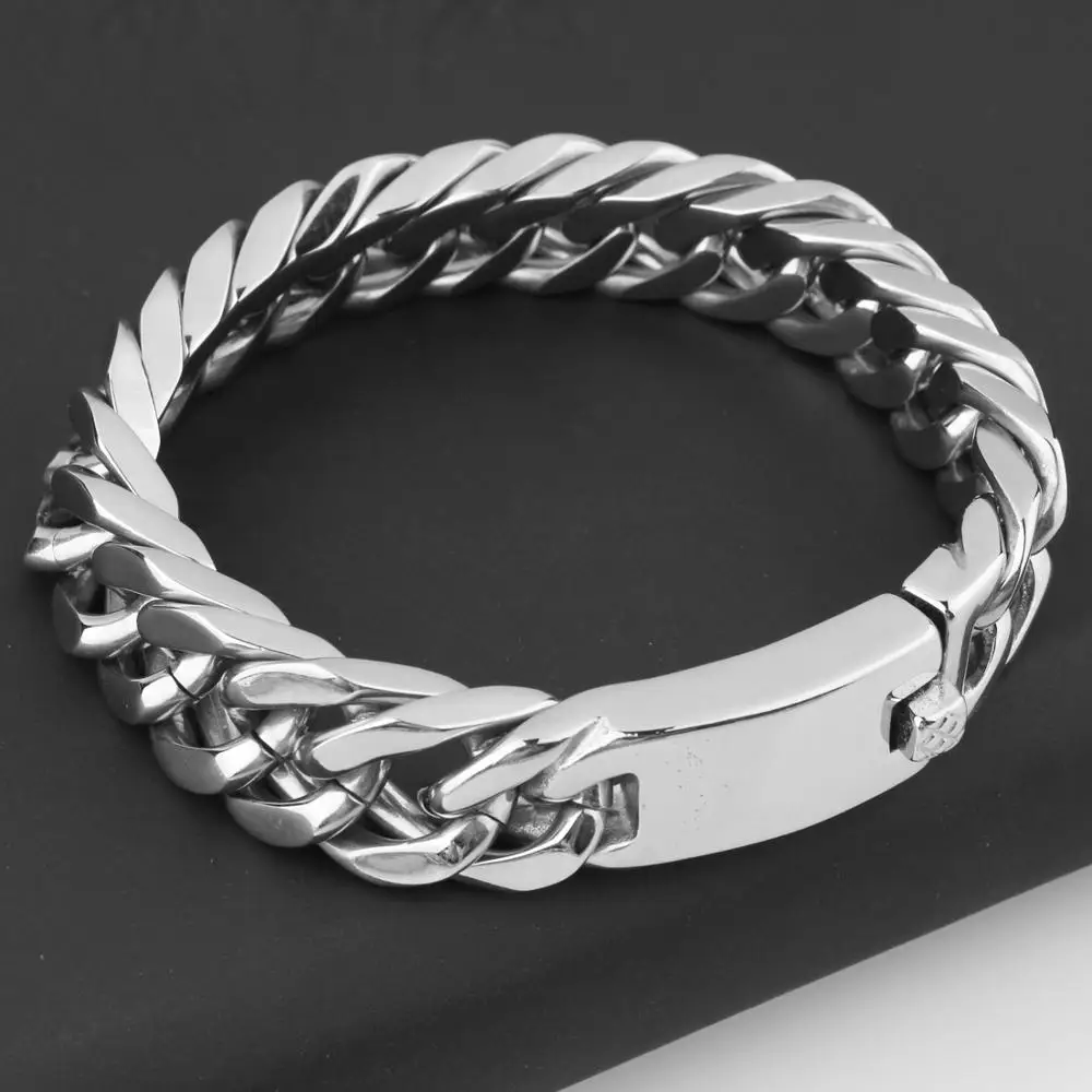 

15/17MM Punk Gift 316L Stainless Steel Necklace Bracelet Men Women Curb Cuban Link Chain Silver Color Jewelry Solid Metal 7-40"