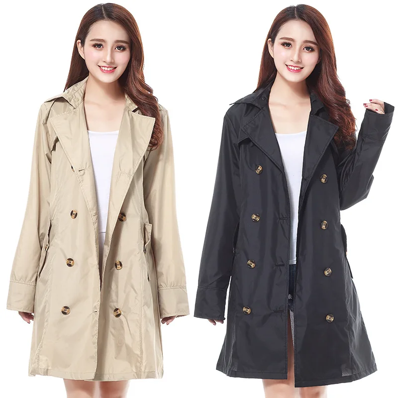

2021 Women Raincoat Slim Double-breasted Poncho Trench Coat Waterproof Transition Outdoor Hiking Clothes Lightweight Raincoat