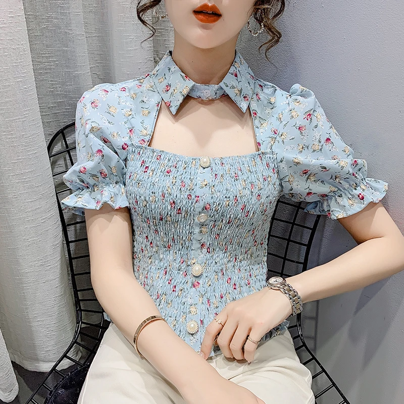 

Age-Reducing Women's Fashion Clothing Summer New Korean Style Lace Shirt Top Versatile Short Sleeve Western Style Small Shirt