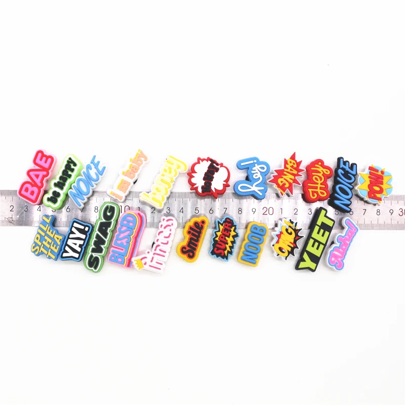 Freeshipping 1pcs Shoe Charms Accessories YAY HEY BANG POW NOICE NO WAY YEET Shoe Decoration for croc jibz Kids Xmas Party Gifts